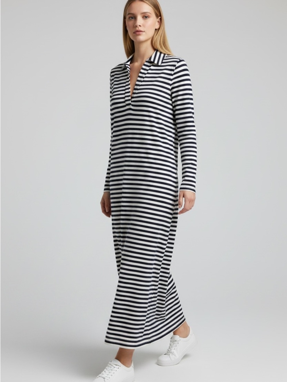 Frank & Eileen Long Sleeve Maxi Dress Black White Striped Classic Size Small